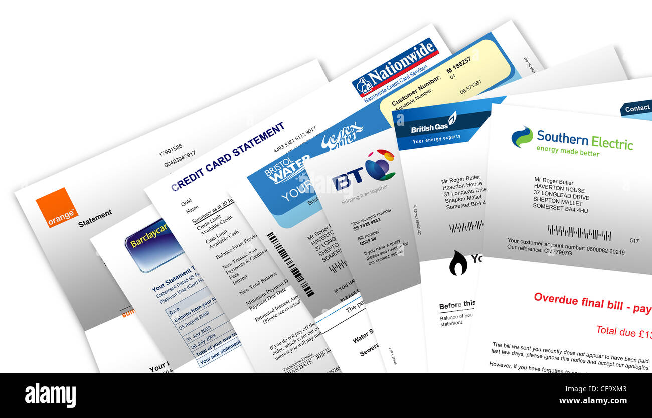 Image vie encore de factures du ménage Banque D'Images