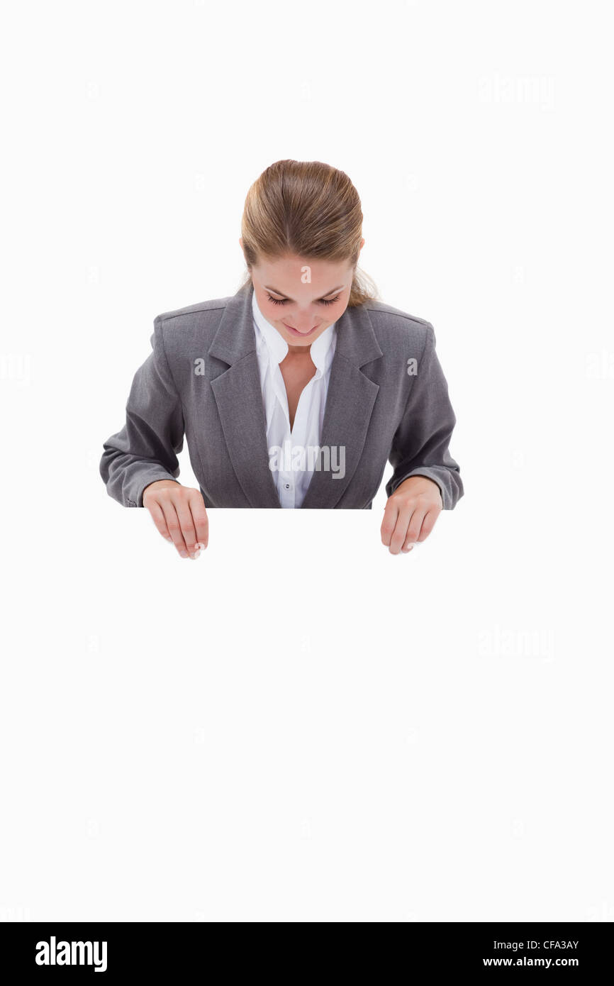 Employé de banque à la Vierge à signer dans ses mains Photo Stock - Alamy