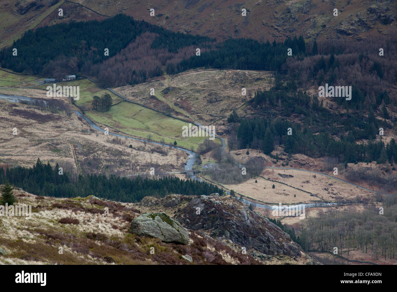 La vallée de Duddon vu depuis le côté de Harter a chuté, Lake District, Cumbria Banque D'Images
