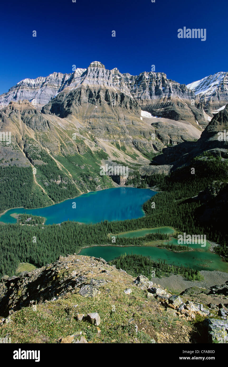 Mont Huber, lac O'Hara Lac Mary et de l'âme de toute perspective, le parc national Yoho, en Colombie-Britannique, Canada. Banque D'Images