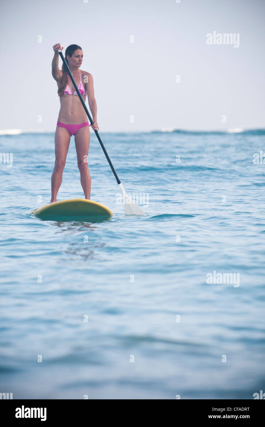 Pagayer dans ocean surf surfeur Banque D'Images Pagayer dans ocean surf surfeur Banque D'Images