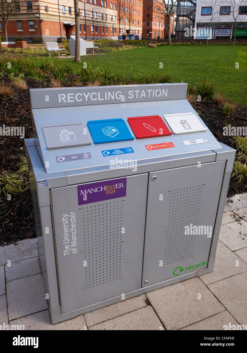 Station de recyclage dans le sol de l'Université de Manchester Banque D'Images