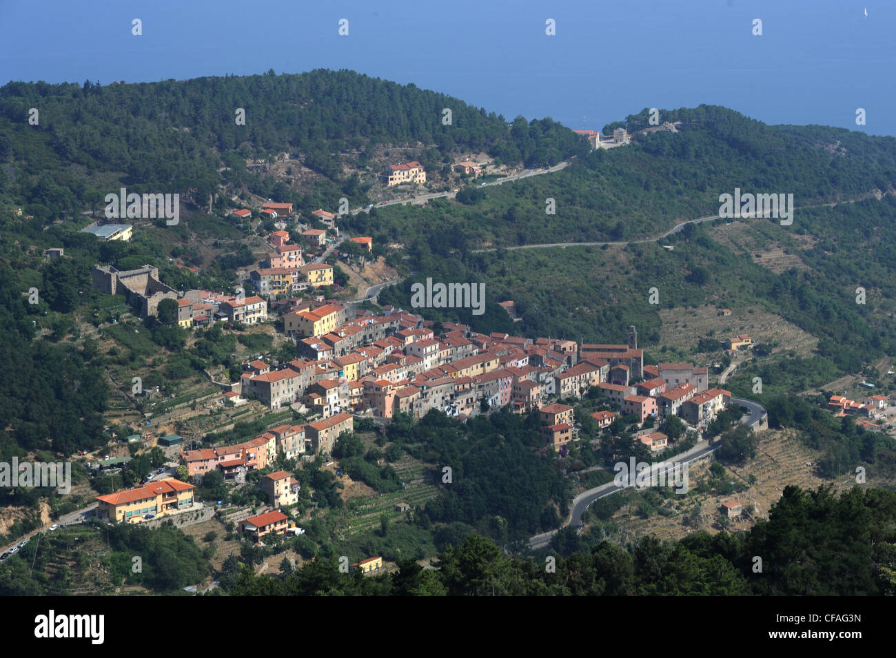 L'Italie, l'île d'Elbe, l'île d'Elbe, Toscane, Marciana, village, bois, forêts, Banque D'Images