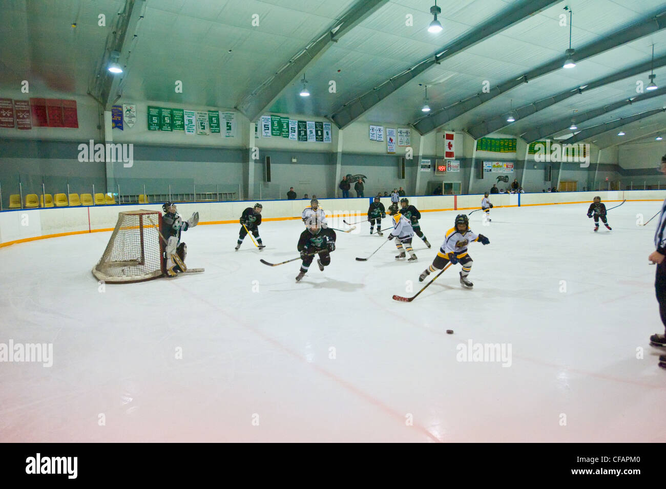 Jeu de hockey pour enfants en cours sur une patinoire couverte, Quebec,  Ontario, Canada Photo Stock - Alamy