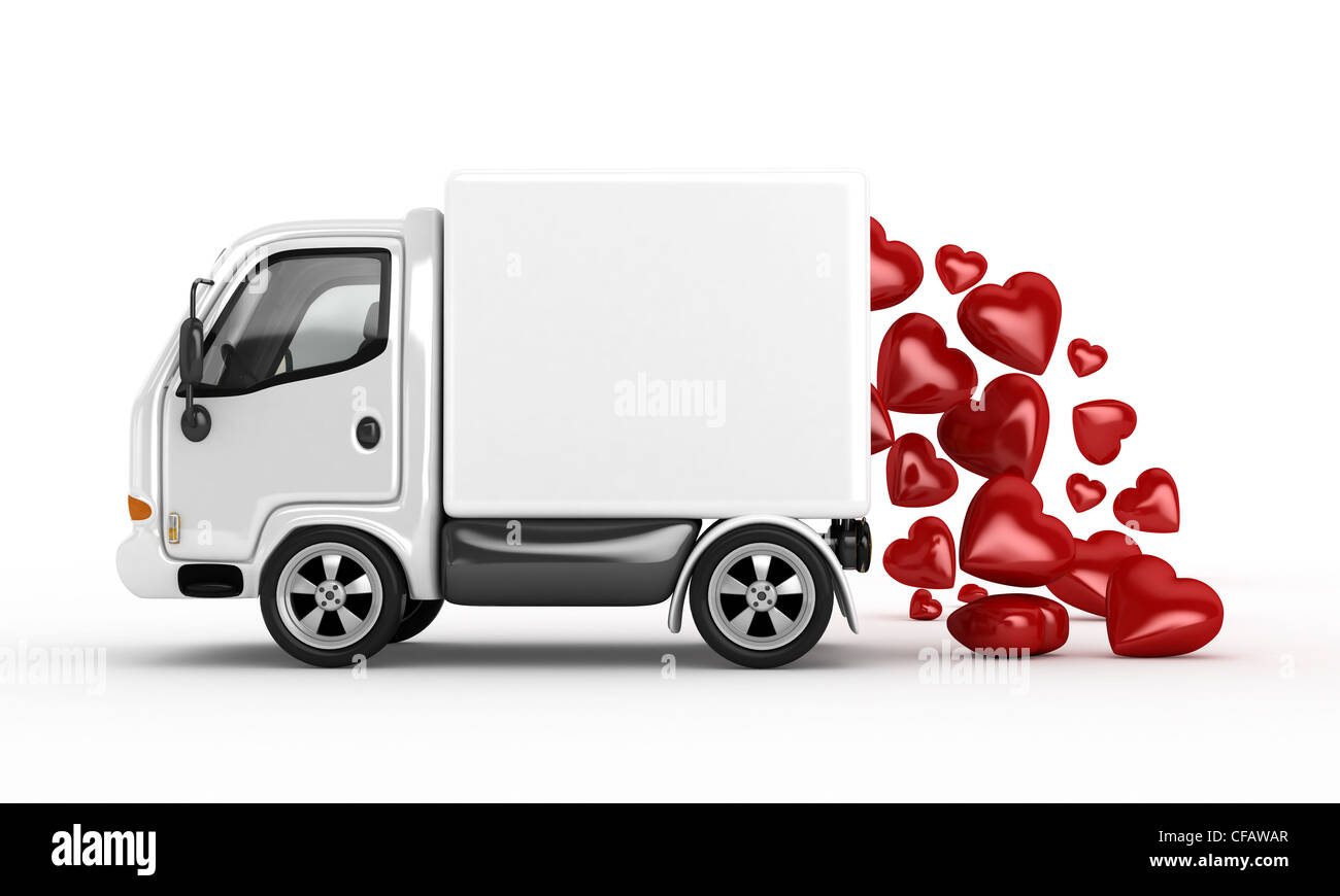Valentine 3D White Van avec des coeurs Banque D'Images
