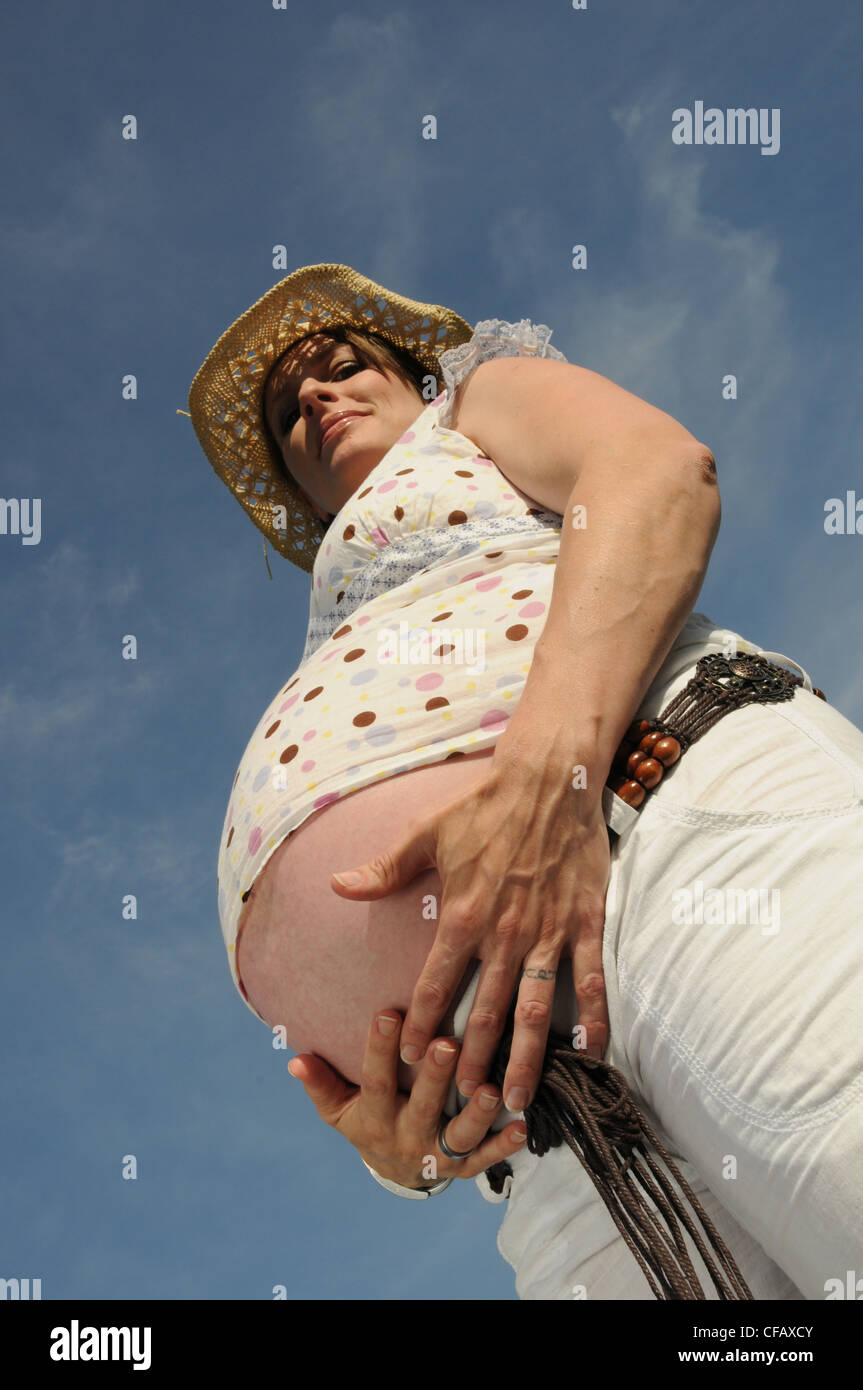 Enceinte, 9 mois, grossesse, femme, ventre, Banque D'Images