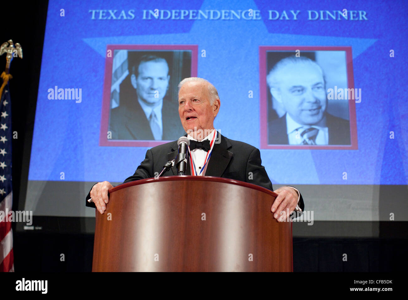 James A. Baker III de Houston, diplomate et homme d'État qui a servi sous trois présidents des Etats-Unis, parle à Austin, Texas Banque D'Images