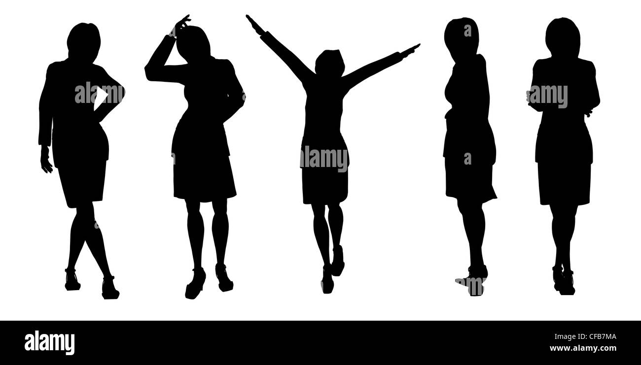 Silhouette de la femme. Diverses poses. Il est isolé sur fond blanc Banque D'Images