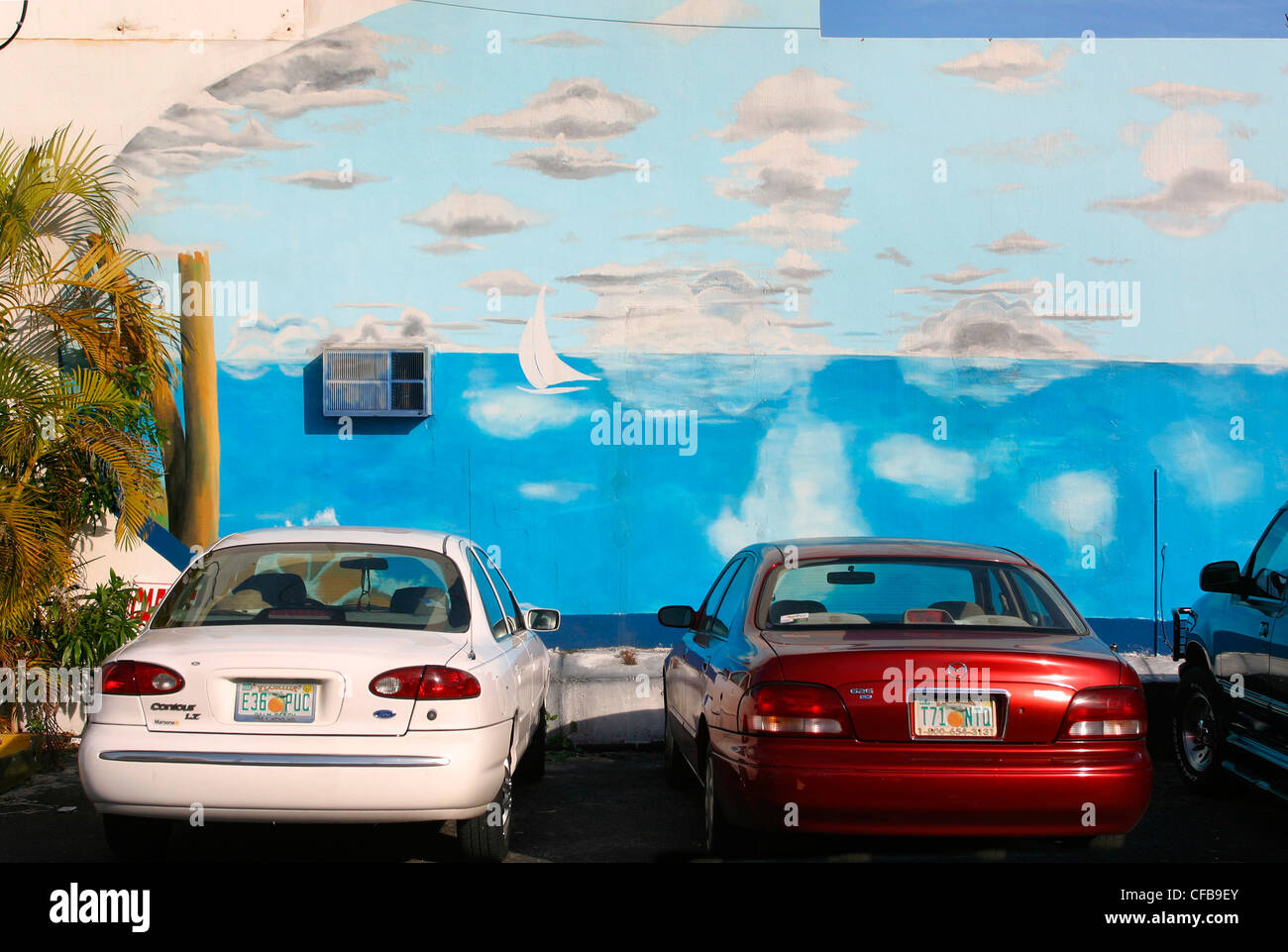 Un parking d'une mer murial peint, Miami, Floride. Banque D'Images