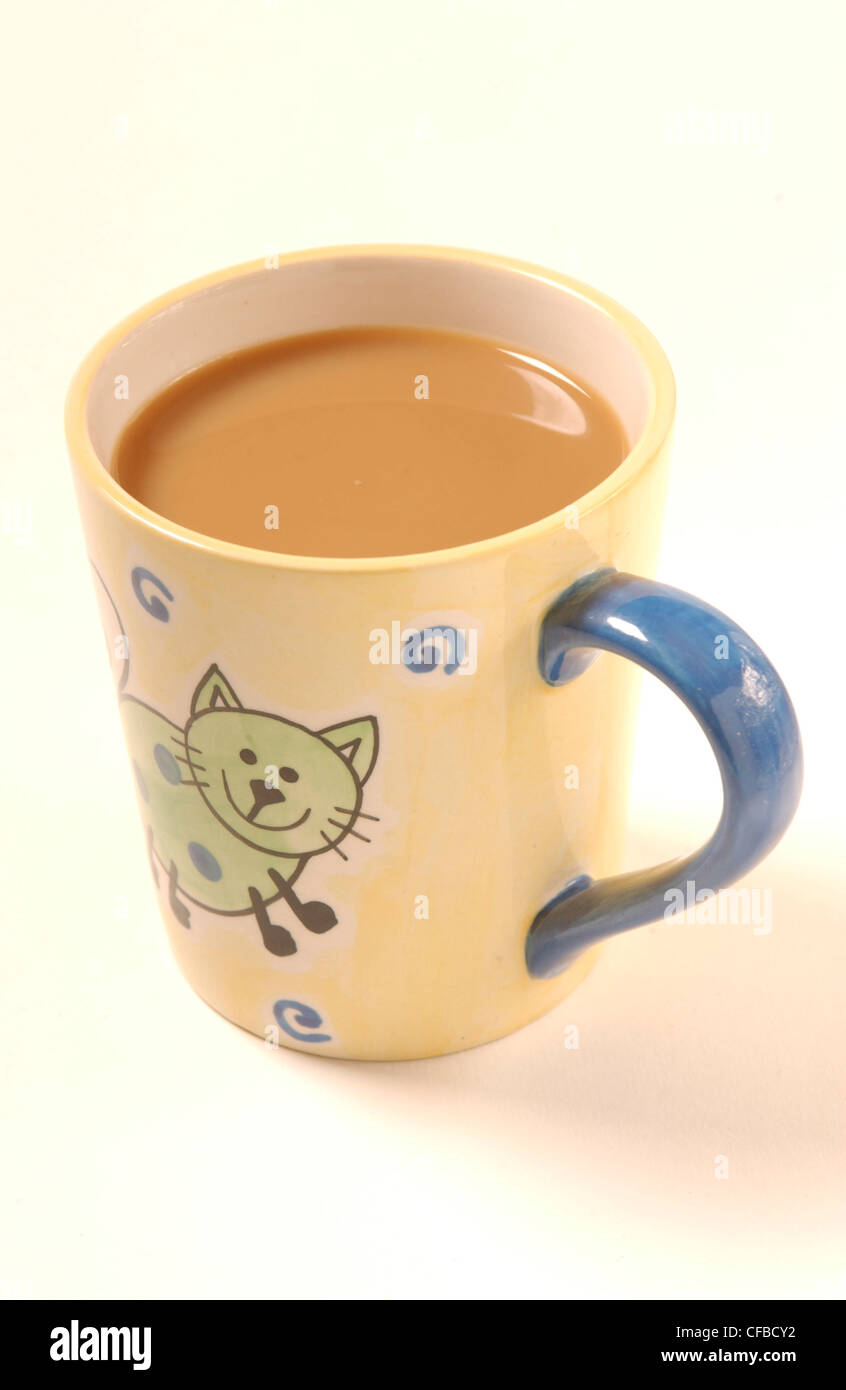 Café en tasse avec motif chat Banque D'Images