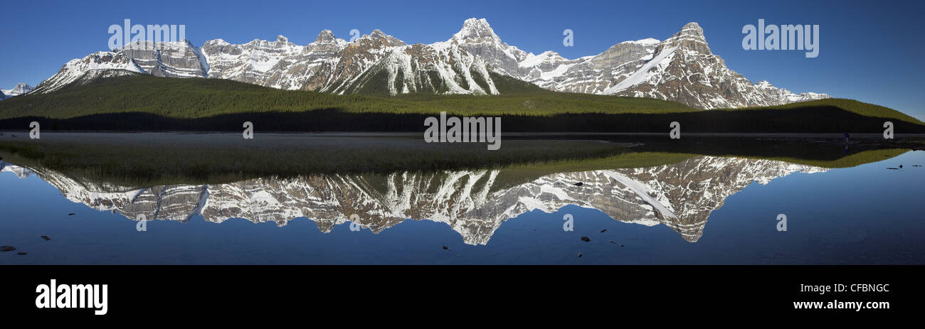 Le Lac de la sauvagine supérieure avec le Mont Chephren, Banff National Park, Alberta, Canada Banque D'Images