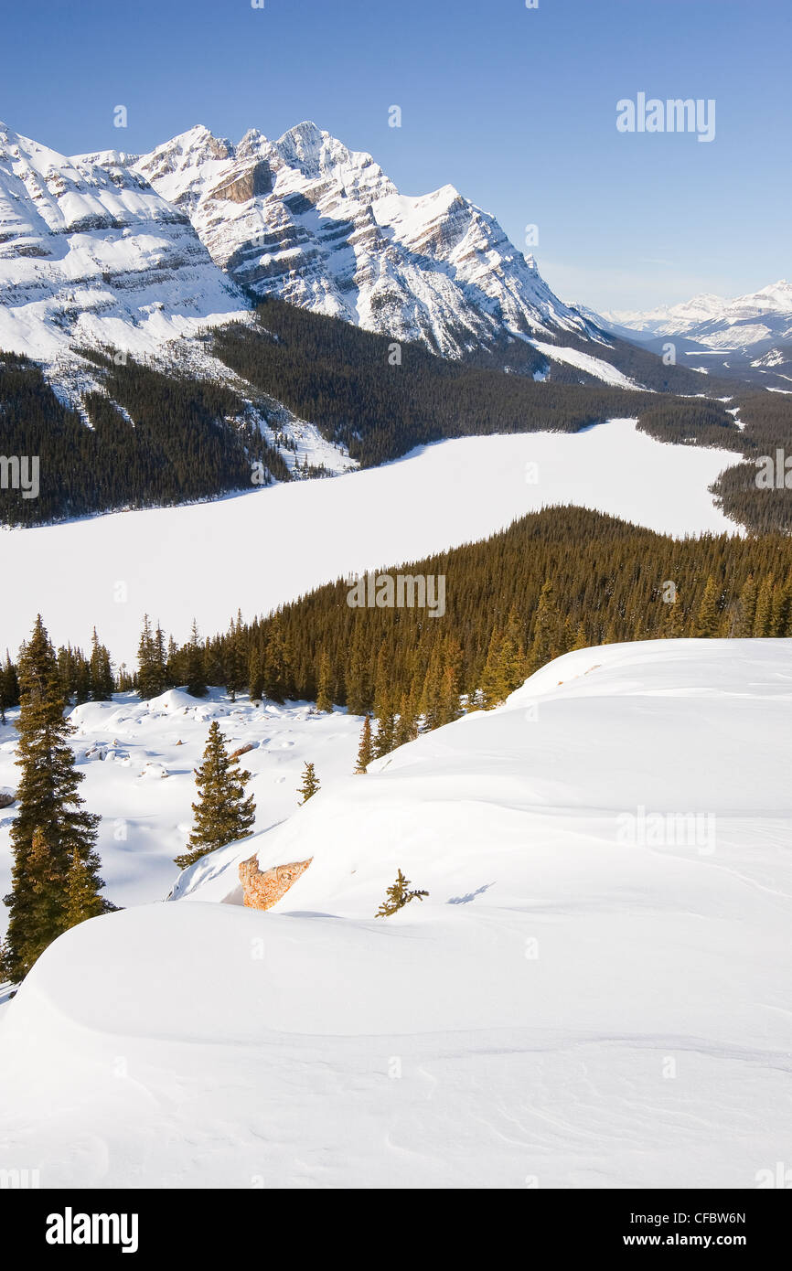 Le lac Peyto et chaudron pic en hiver, le parc national Banff, Alberta Banque D'Images