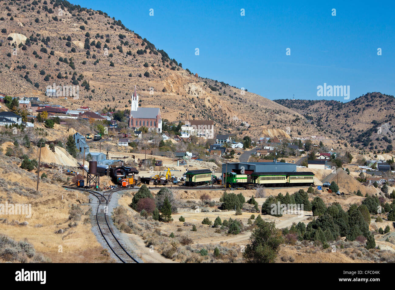 USA, United States, Amérique, Nevada, vieille ville de la Virginie, de la gare, l'or du Klondike, historique, des mines, Rush, train, touristique, à l'ouest, Banque D'Images