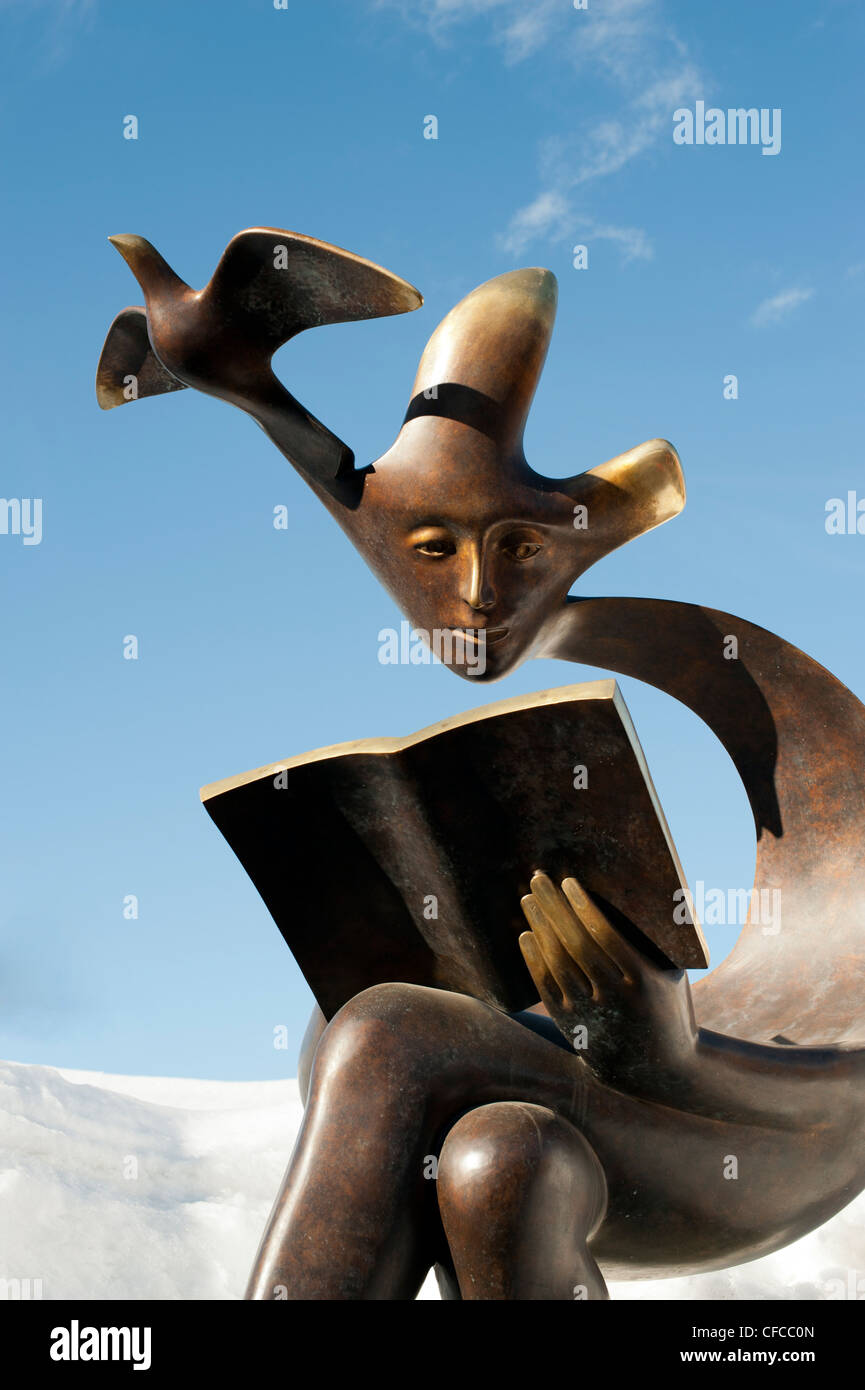 Sculpture en bronze à Courchevel 1850, Station de ski 3 Vallées France Banque D'Images