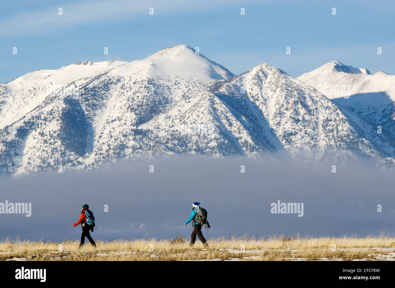 Deux femmes de la randonnée dans la Sierra Foothills à l'extérieur du lac Tahoe, en Californie. Banque D'Images