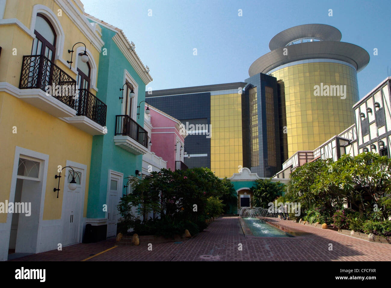 Chine - Macao Sands Hotel/Casino et Fisherman's Wharf bâtiments de style colonial portugais colorés la trame Sands Hotel. Banque D'Images