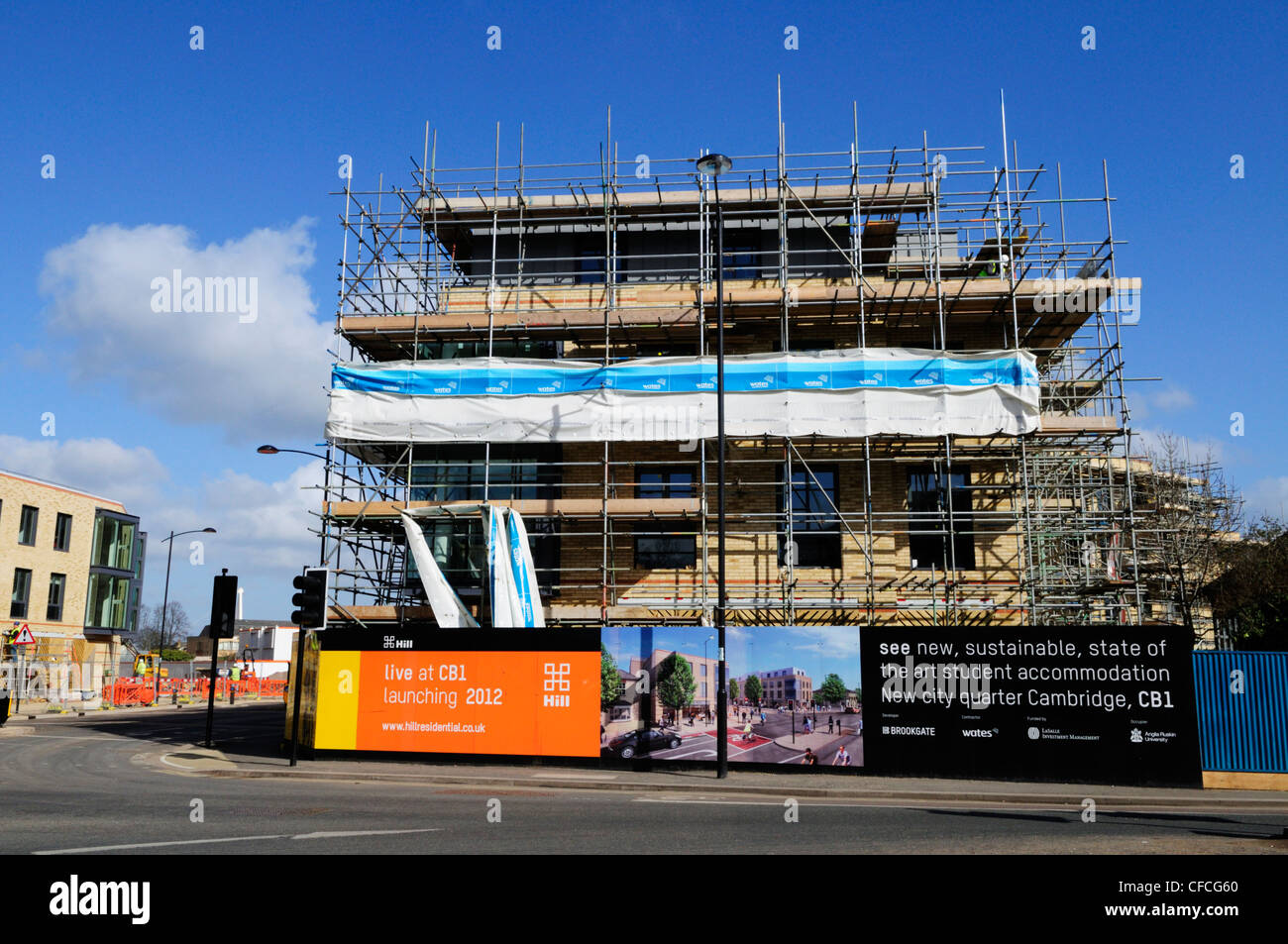 Nouveau site de construction pour l'hébergement des étudiants, Hills Road, Cambridge, England, UK Banque D'Images