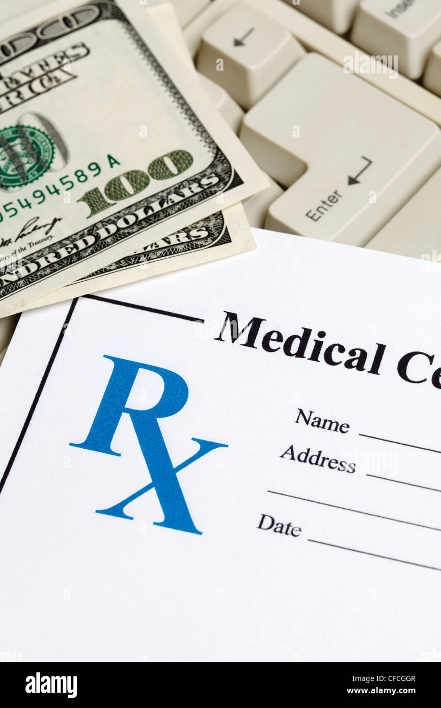 Clavier de l'ordinateur et de prescription, de concept pour le secteur de la santé et de la médecine Banque D'Images