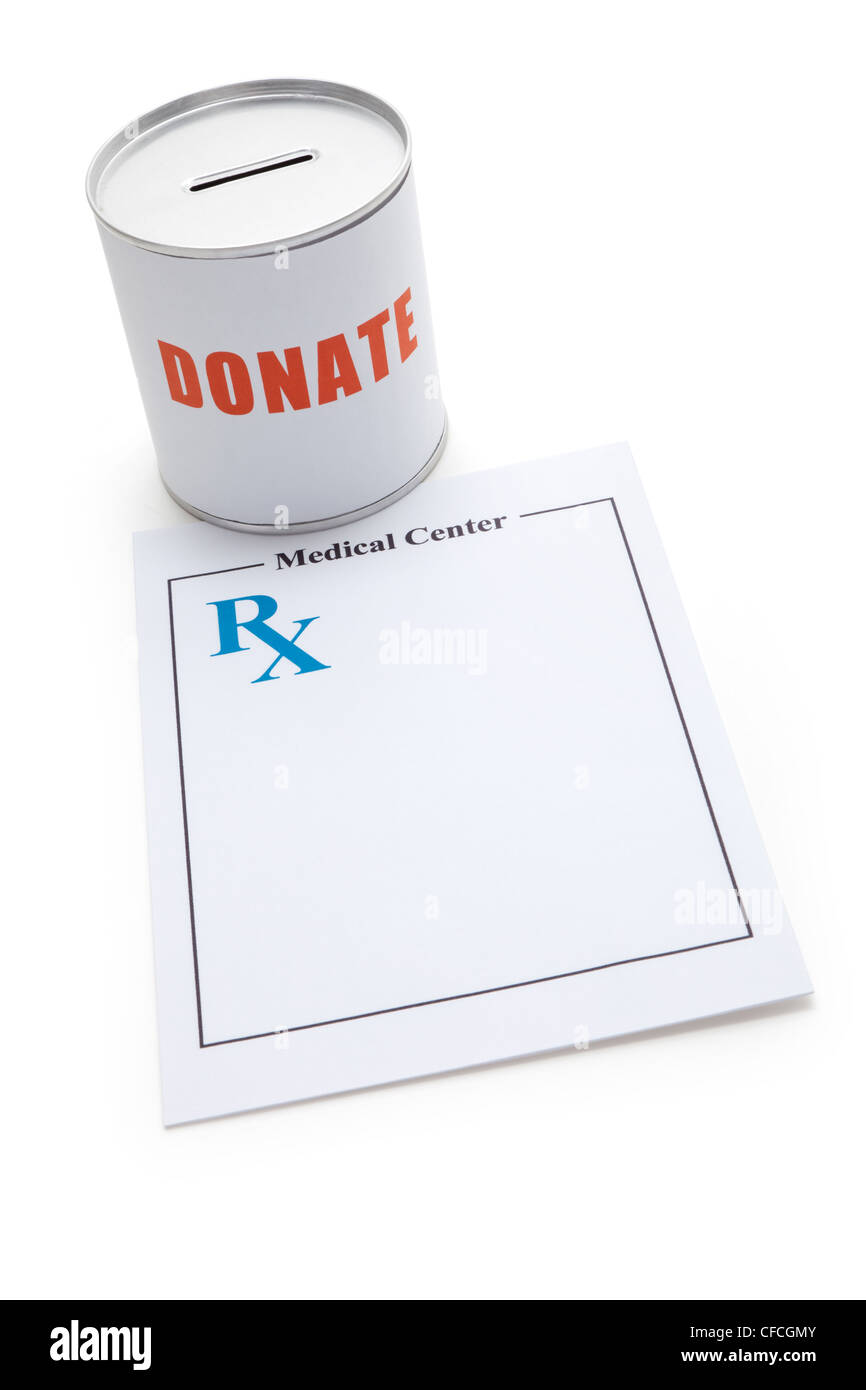 Prescription vierge et Donation Box, concept pour le secteur de la santé et de la médecine Banque D'Images