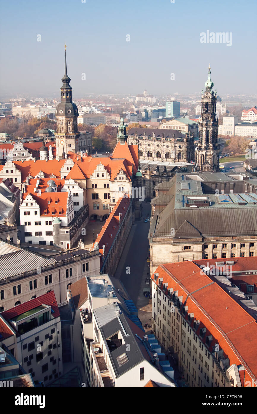 La vue sur la vieille ville de Dresde, la Frauenkirche - Allemagne Banque D'Images