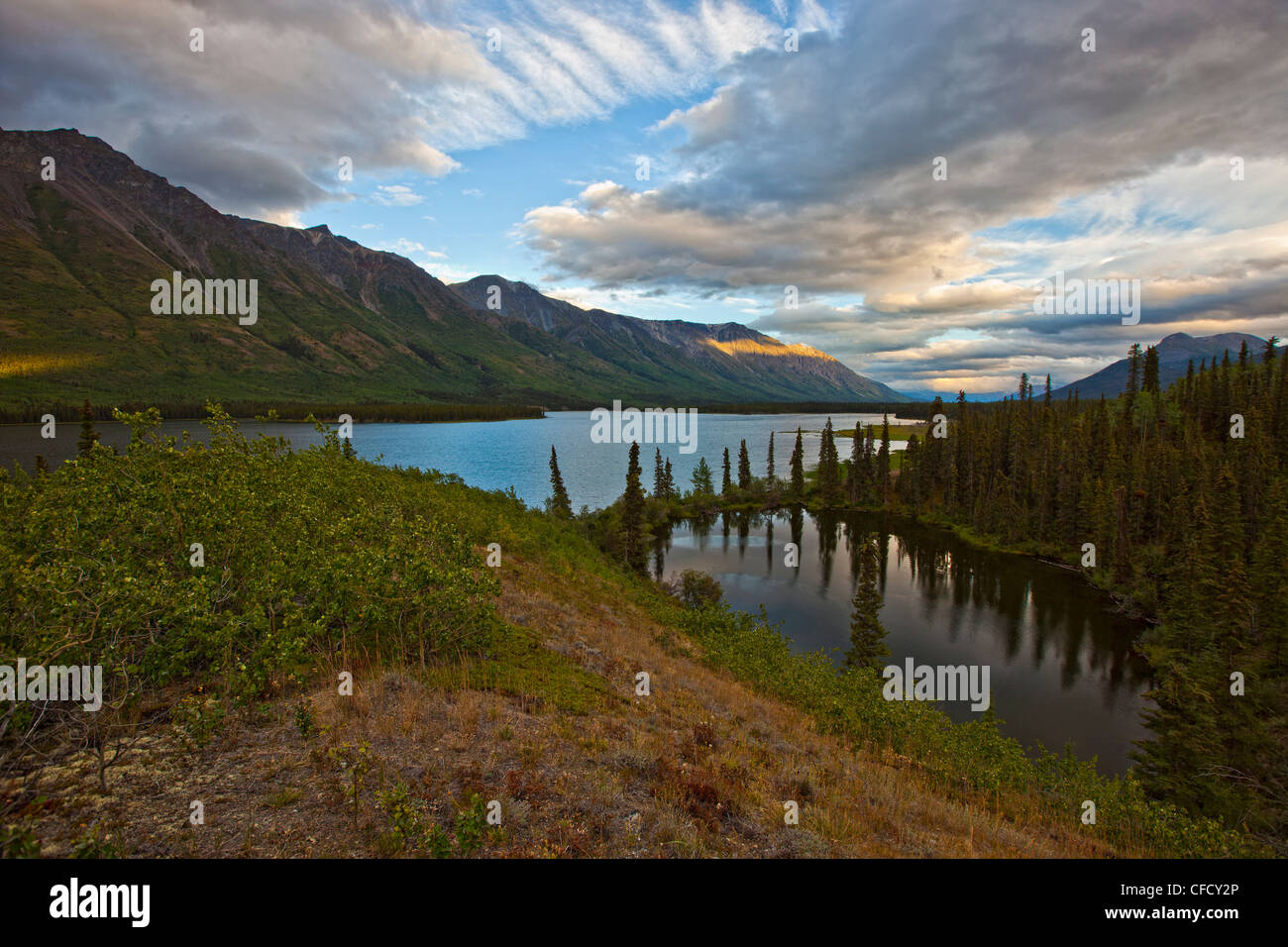 Coucher de soleil sur le lac d'Annie, à l'extérieur de Whitehorse, Yukon, Canada. Banque D'Images