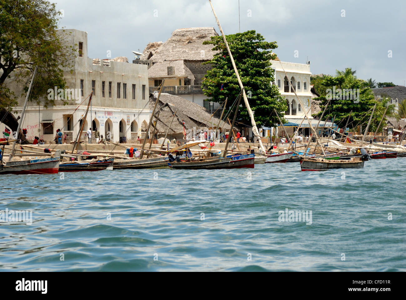 Vue de la mer du Port, Vieille Ville, l'île de Lamu, UNESCO World Heritage Site, Kenya, Afrique de l'Est, l'Afrique Banque D'Images
