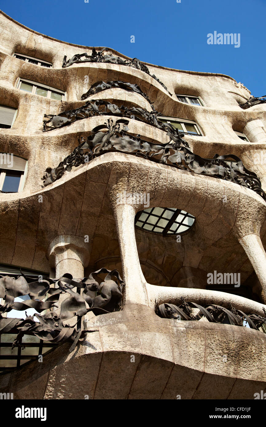 La Casa Mila, Barcelone, Catalogne, Espagne, Europe Banque D'Images