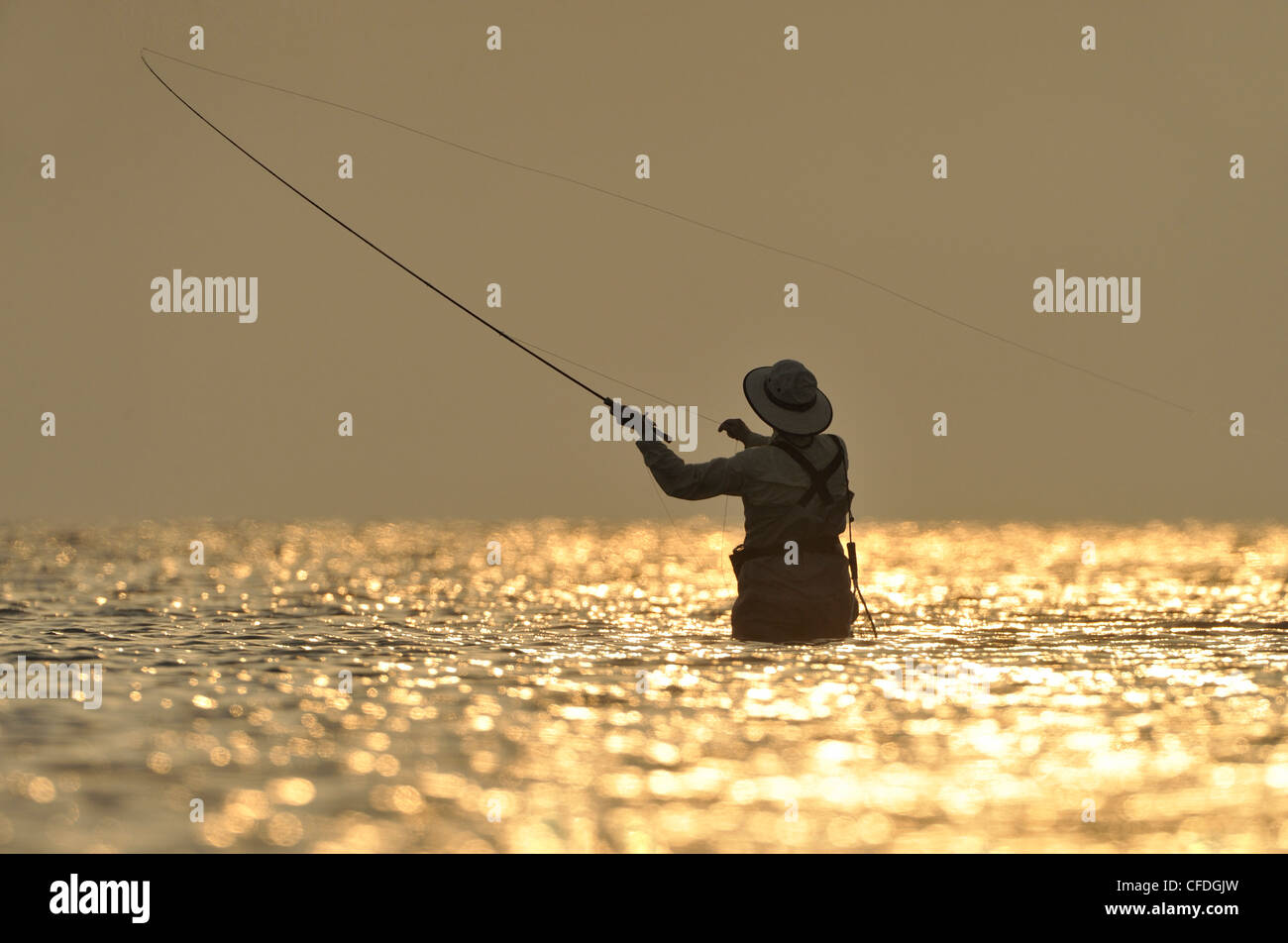 La pêche à la mouche sur la côte à l'intérieur de South Padre Island, Texas, United States of America Banque D'Images