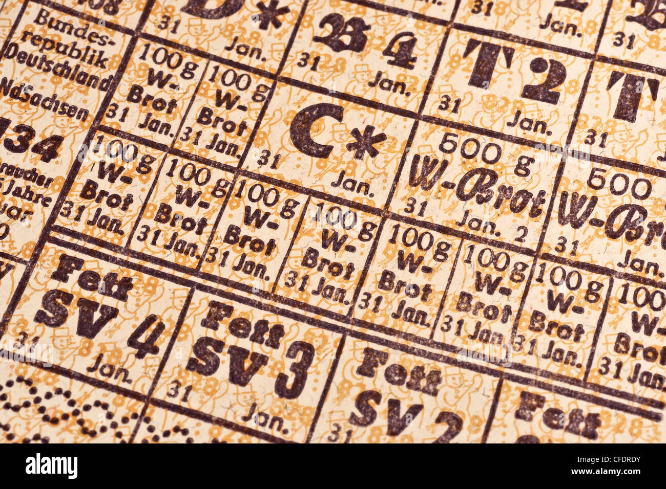 Photo de détail, les cartes de rationnement alimentaire, Basse-Saxe, janvier 1950, république fédérale d'Allemagne Banque D'Images