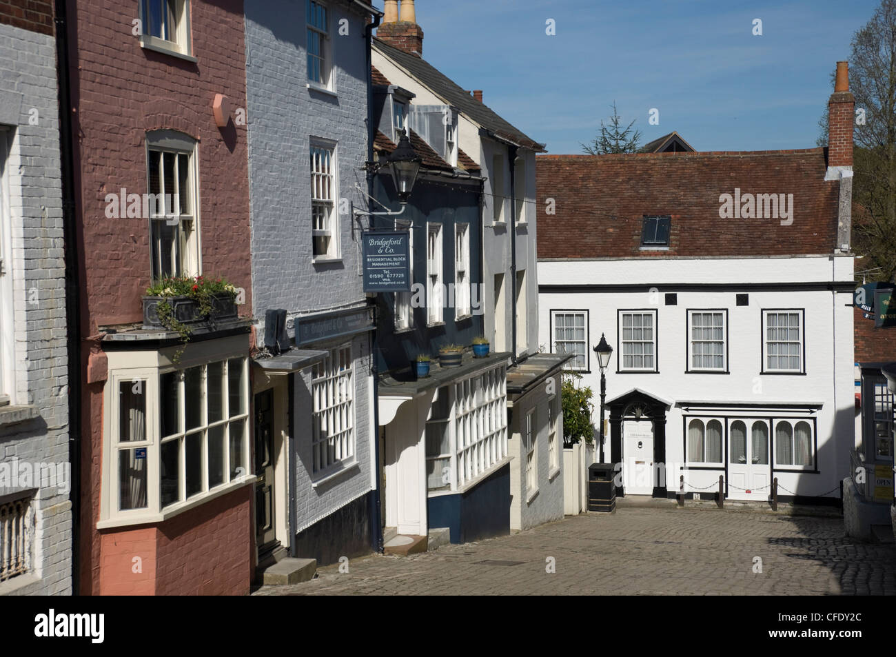 Vieille rue pavée Lymington, Hampshire, Angleterre, Royaume-Uni, Europe Banque D'Images