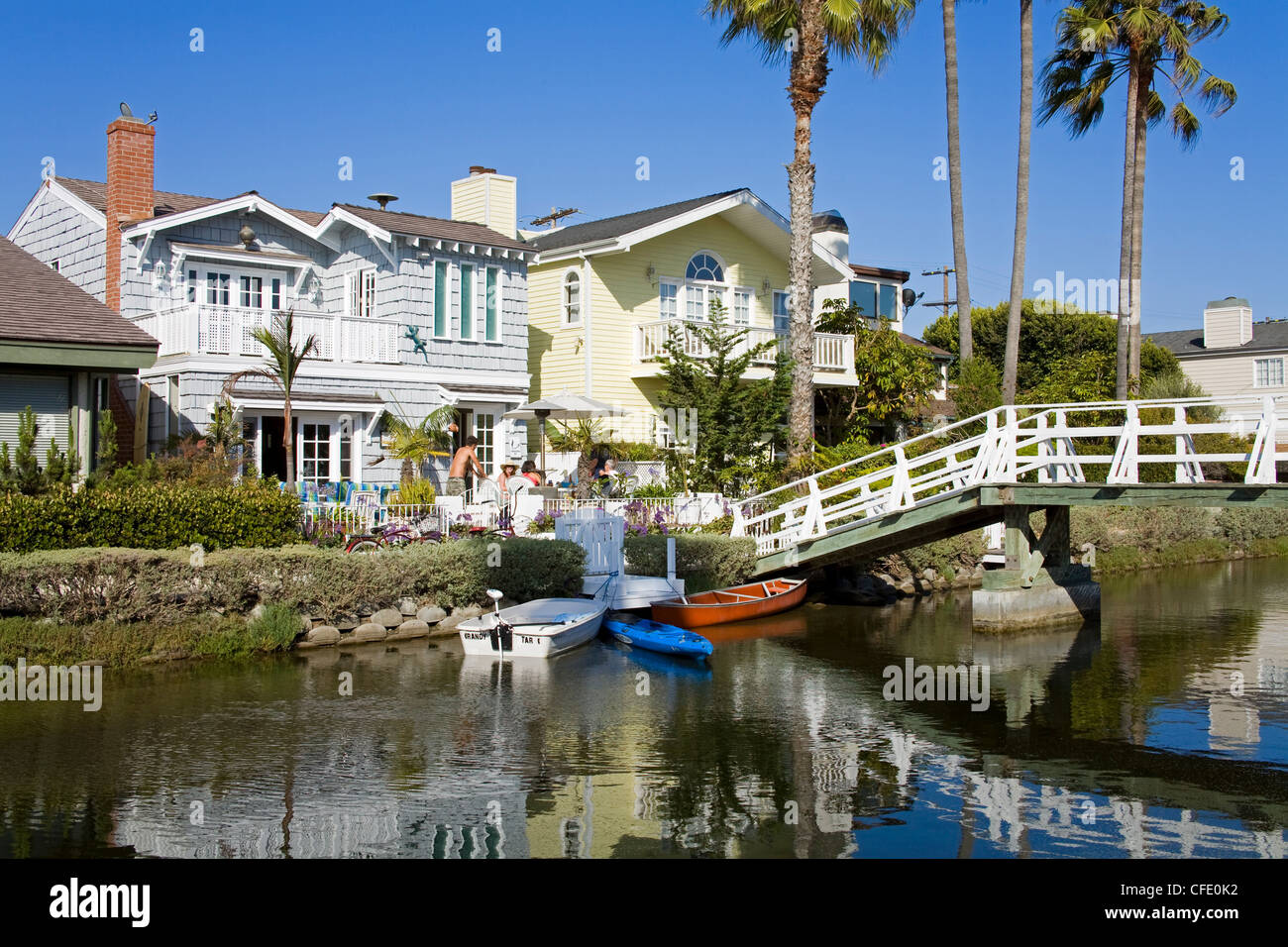 Maisons sur les canaux de Venice Beach, Los Angeles, Californie, États-Unis d'Amérique, Banque D'Images