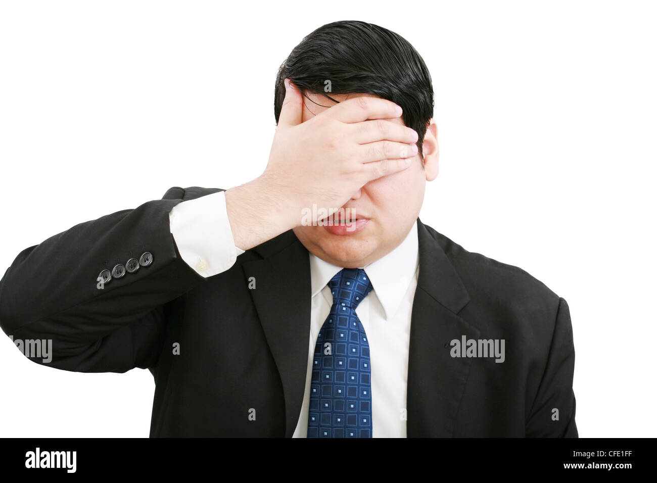 Stressed businessman, isolé sur blanc. Banque D'Images