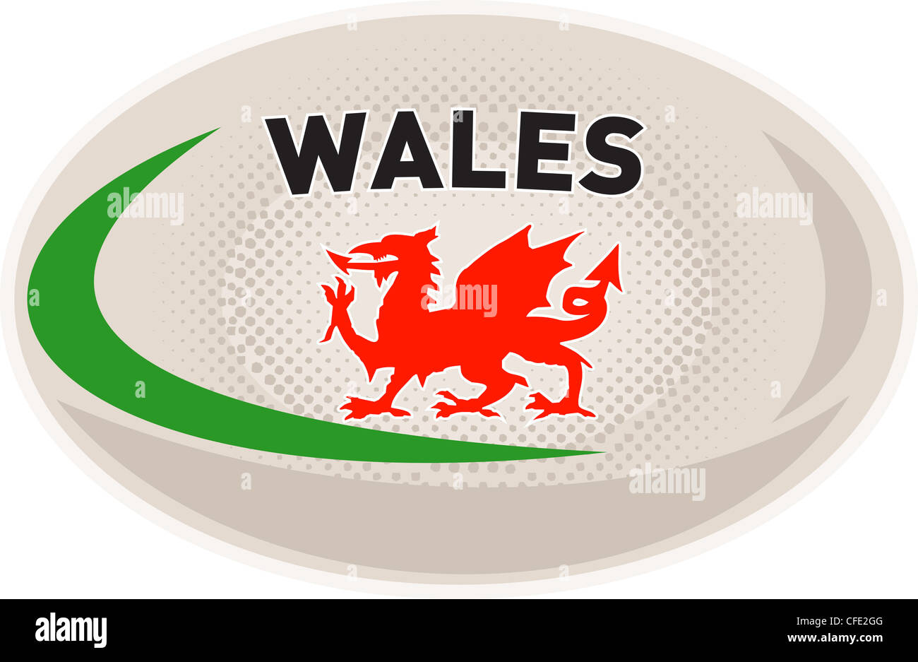 Illustration d'un ballon de rugby avec Welsh dragon et mots de galles isolées sur fond blanc Banque D'Images