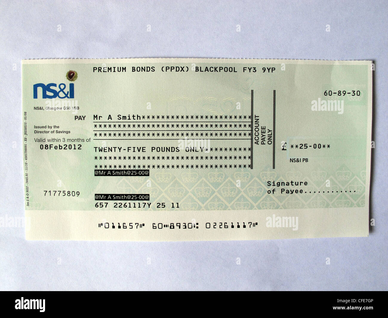 Gagnante de la chance NS&i contrôle des obligations à prime du Canada Banque D'Images