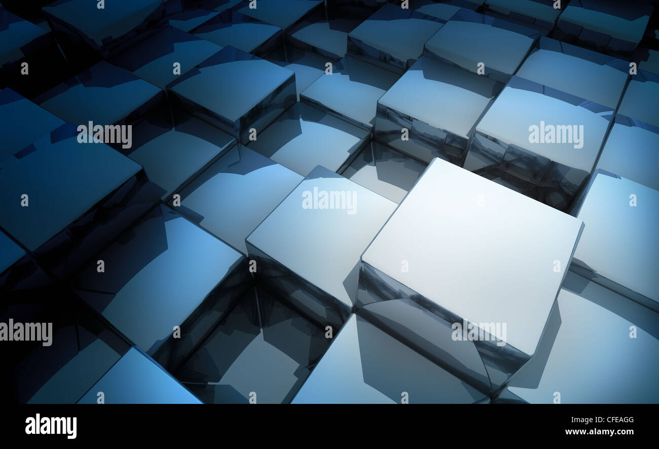 Cubes de métal bleu, moderne résumé fond. 3D render Banque D'Images