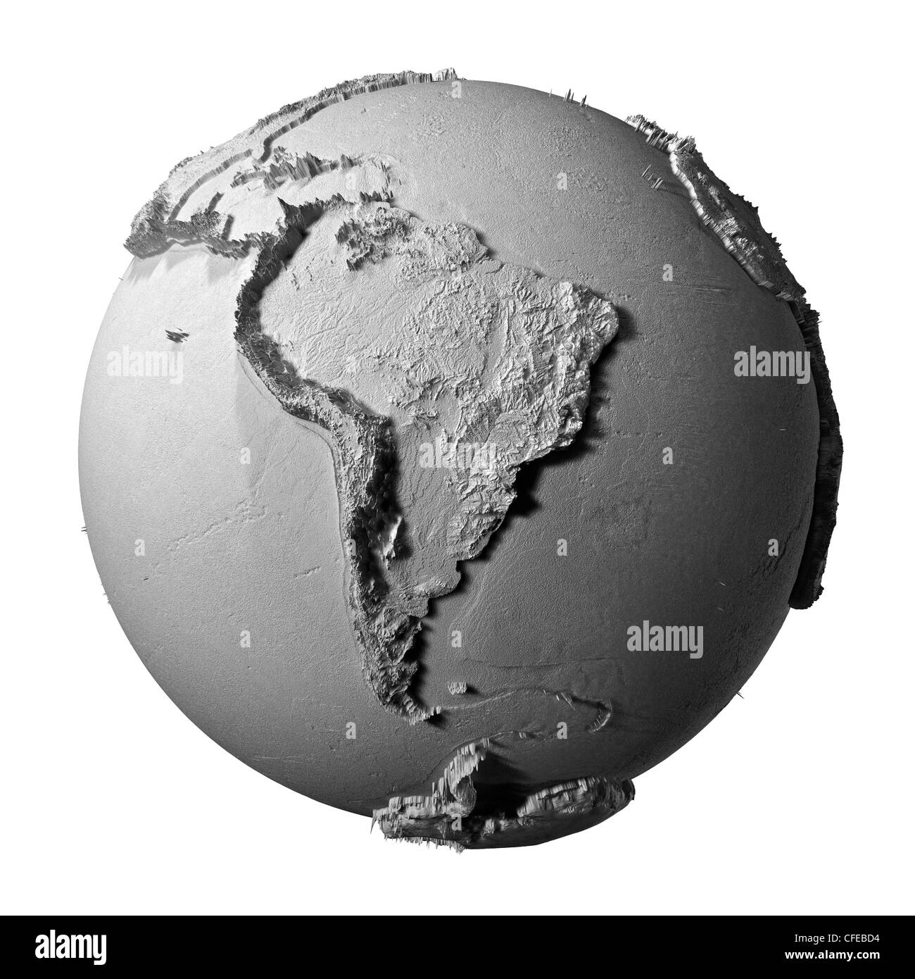 Modèle réaliste de la planète terre isolé sur fond blanc - l'Amérique du Sud, 3d illustration Banque D'Images