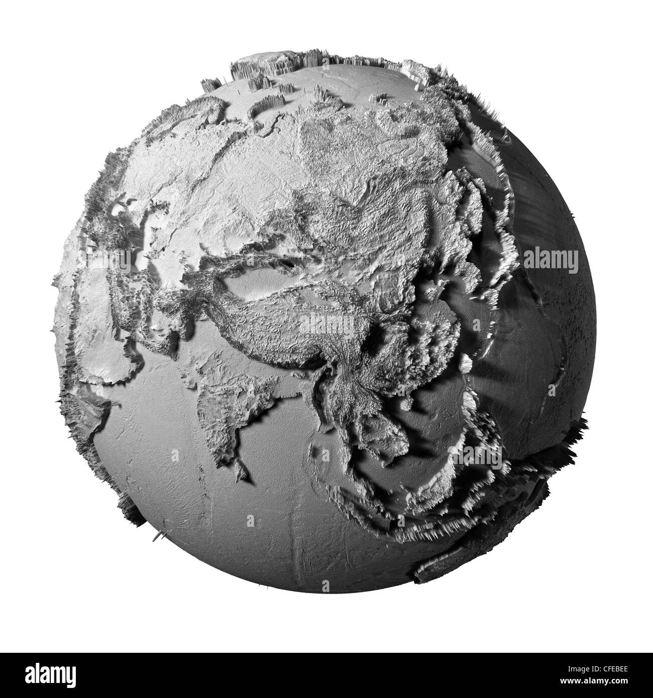 Modèle réaliste de la planète terre isolé sur fond blanc - l'Asie, 3d illustration Banque D'Images