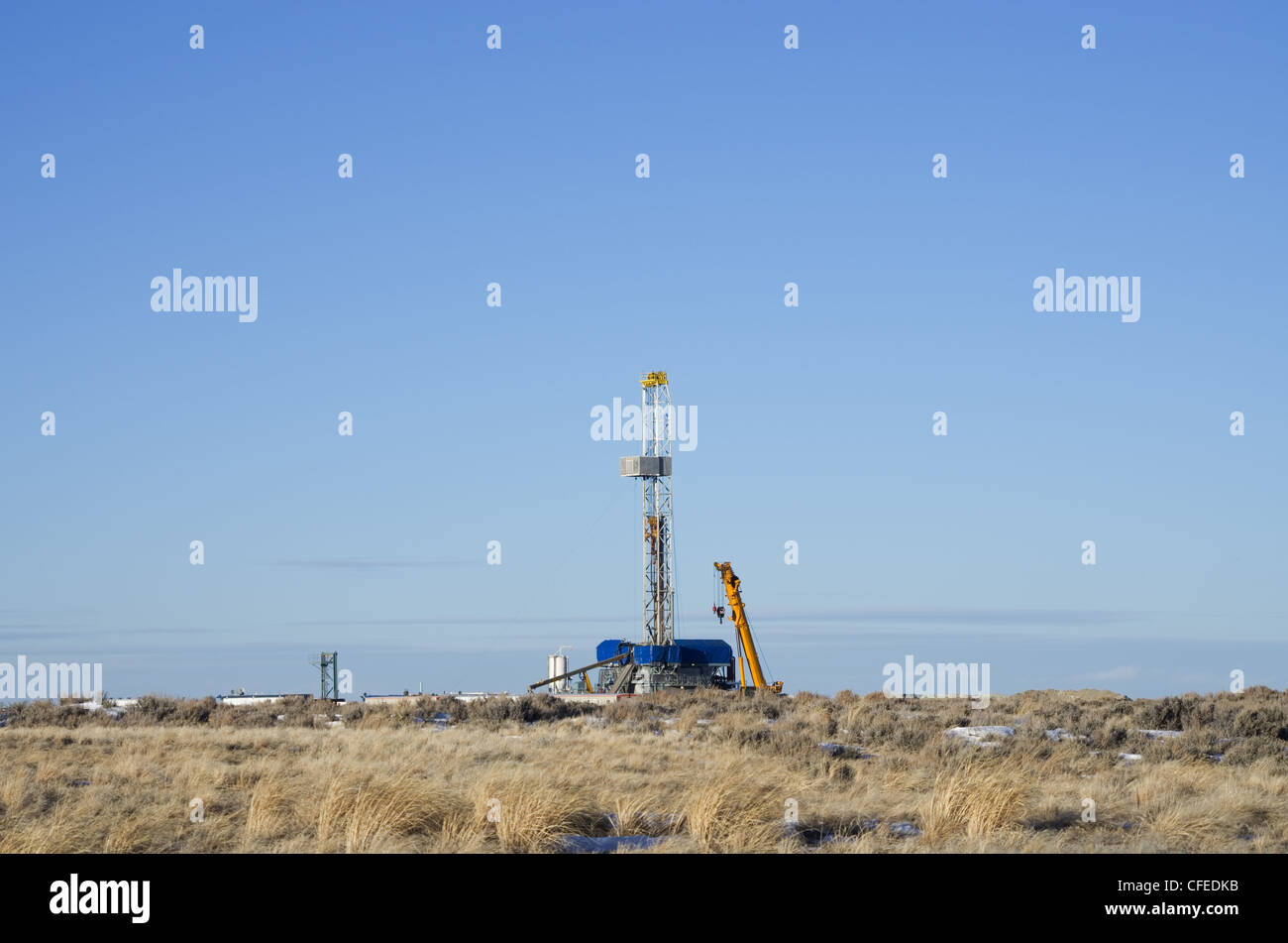 Forage à distance mis en place pour les forages de l'hiver dans le Wyoming Banque D'Images