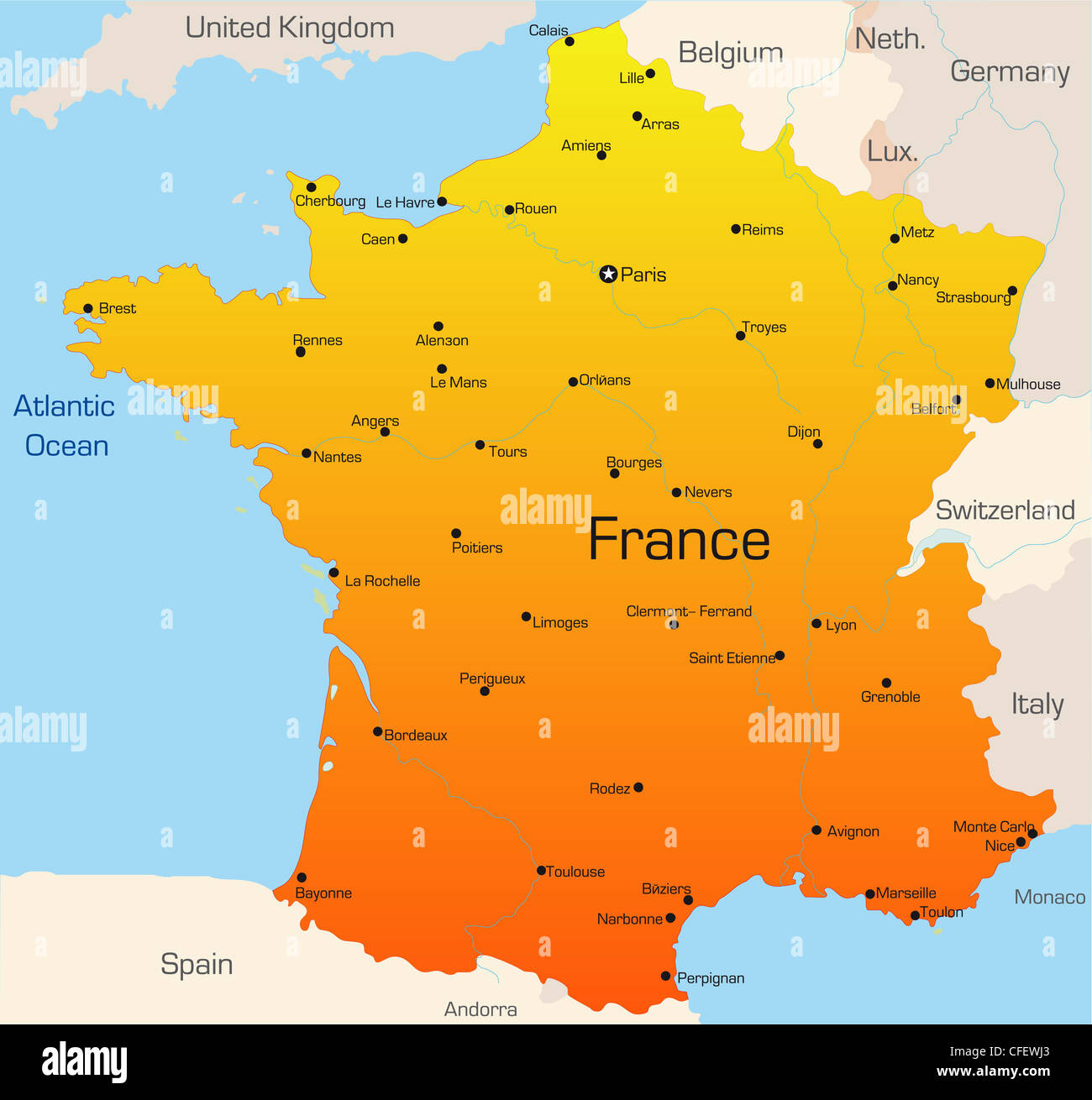 Abstract vector carte des couleurs de France pays Banque D'Images