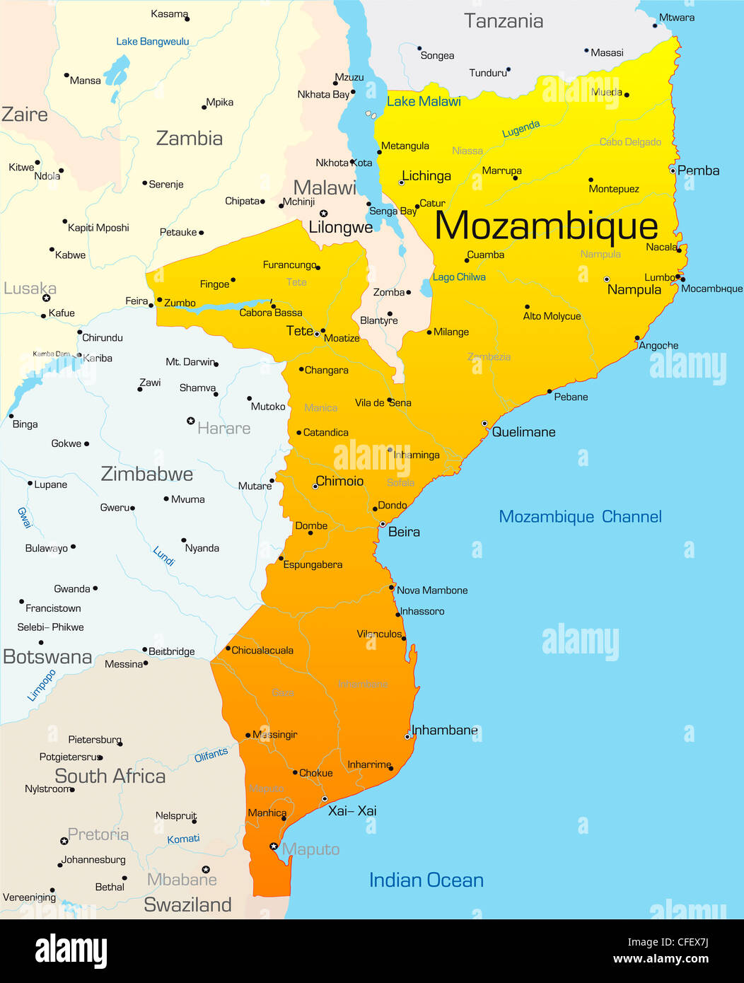 Abstract vector carte des couleurs de pays Mozambique Banque D'Images