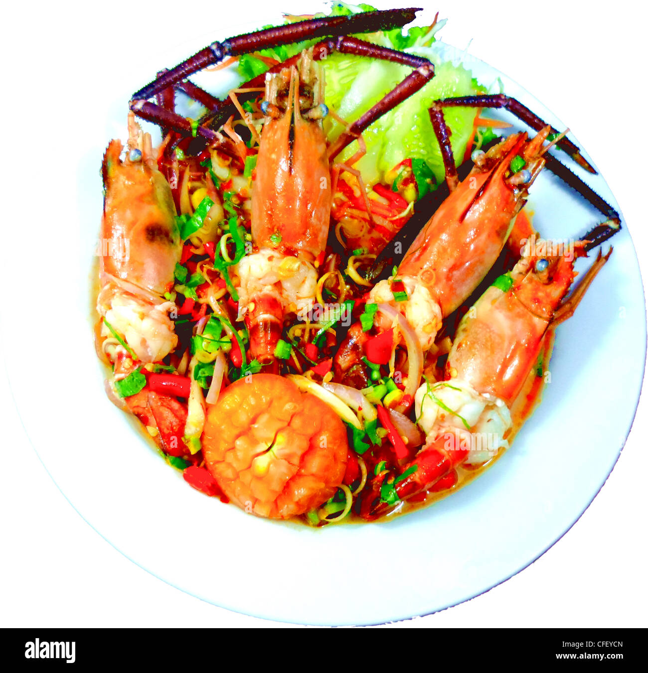 Pla Kung (épicé Thaï salade de langoustines de la rivière) Banque D'Images