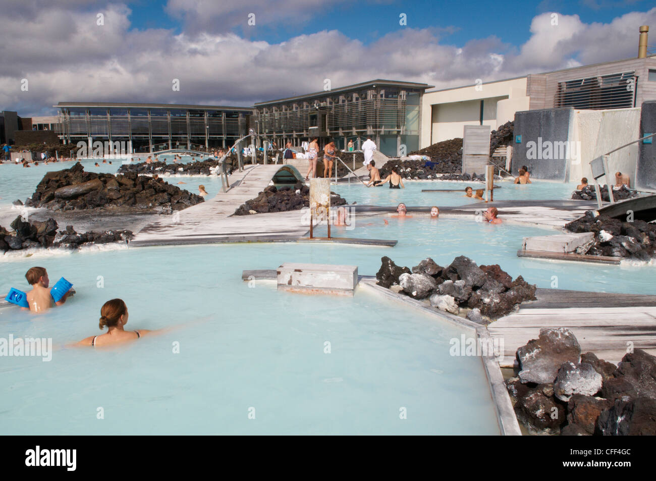 L'usine géothermique et d'une piscine, Blue Lagoon, Islande, régions polaires Banque D'Images