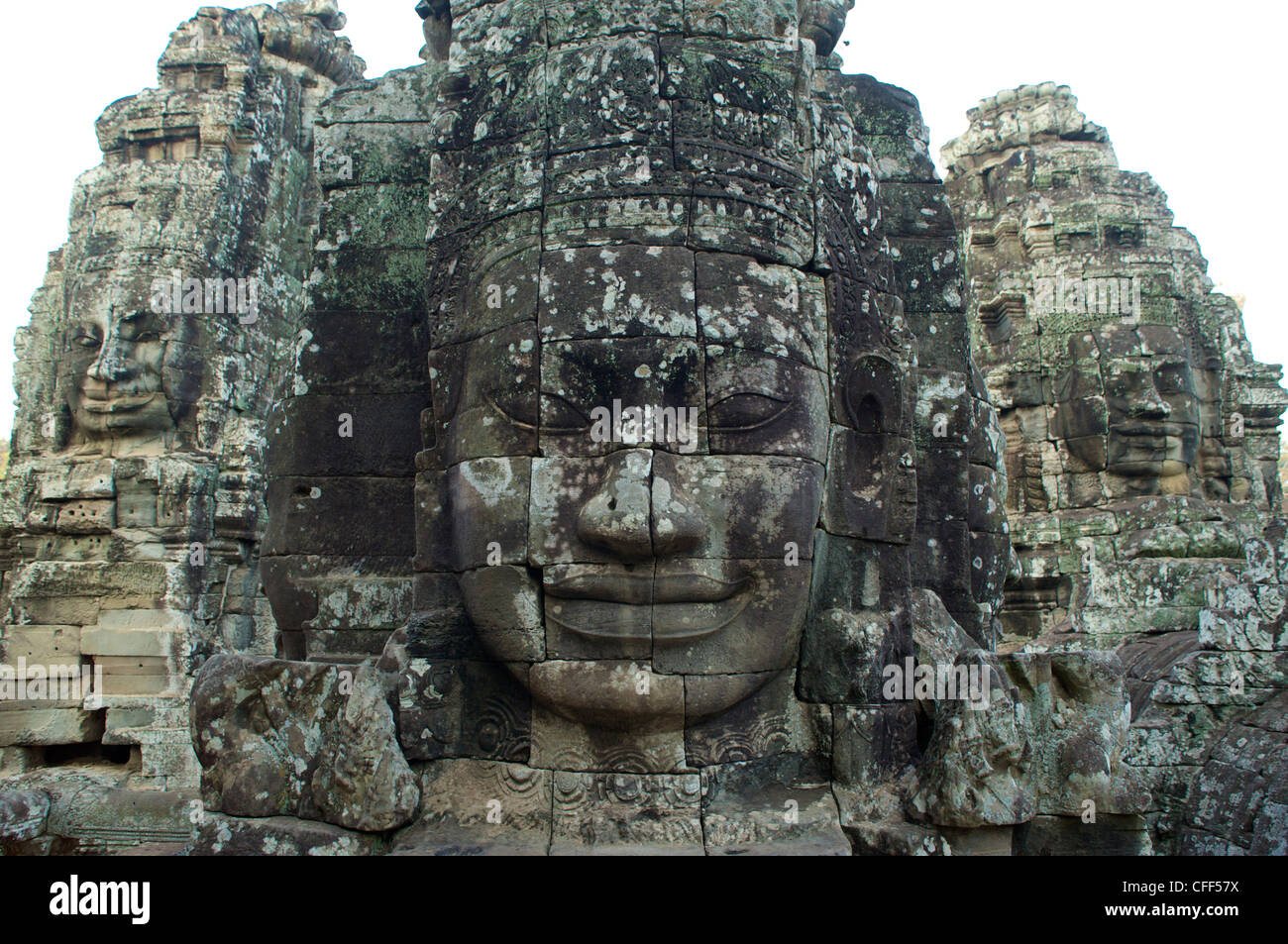 Gopuram, visages au temple Bayon, Angkor Thom, Angkor, Cambodge, Asie Banque D'Images