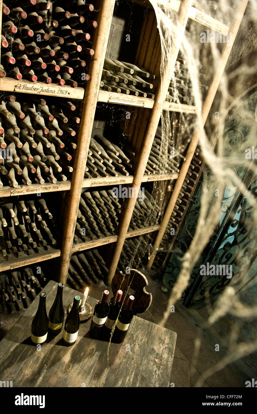 Bouteilles à vin poussiéreux winery St. Pauls, Eppan an der Weinstrasse, Alto Adige, le Tyrol du Sud, Italie, Europe Banque D'Images