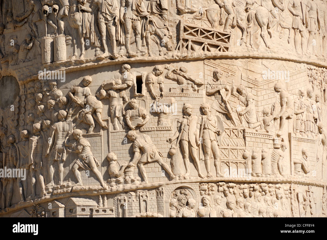 Italie, Rome, colonne de Trajan, ancien bas relief romain, détail Banque D'Images