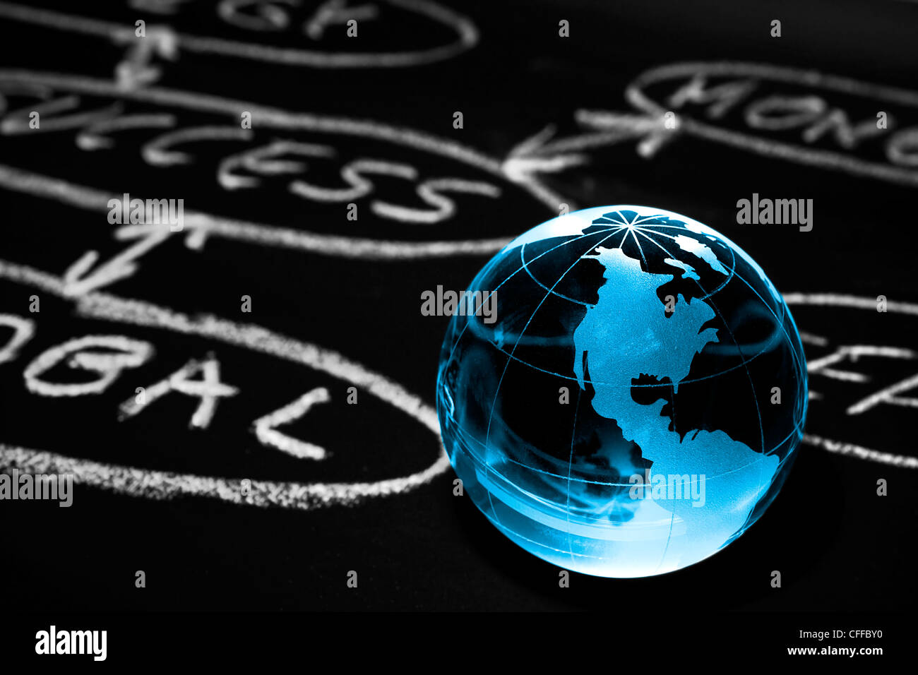 L'ordinogramme sur un tableau avec world globe montrant Nord Banque D'Images