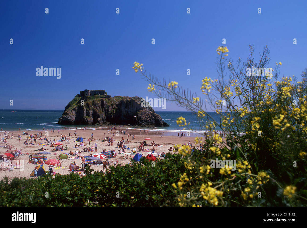 Plage et château de St Catherine's Island Tenby, Pembrokeshire Coast National Park West Wales UK Banque D'Images
