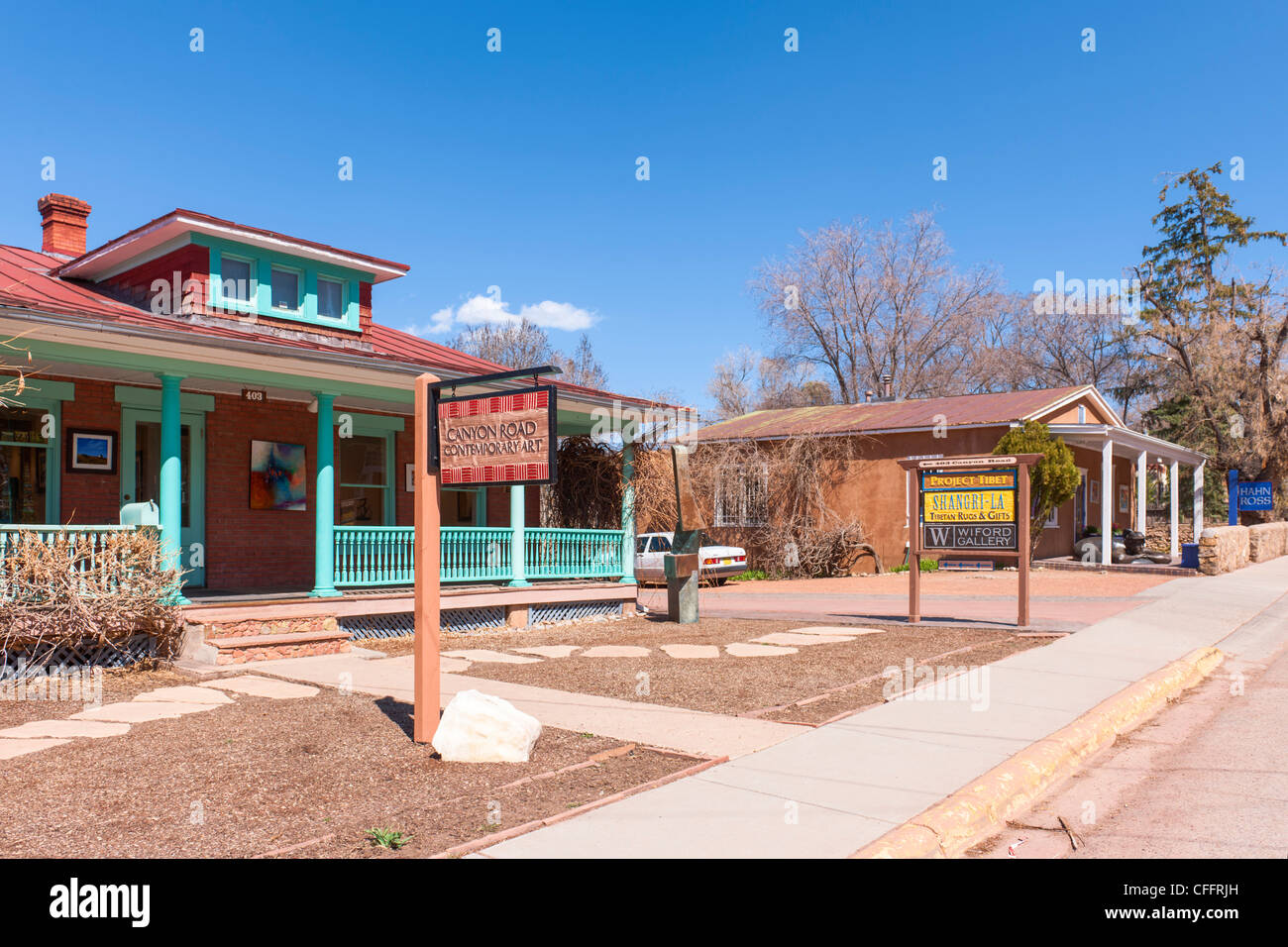 Canyon Road district historique art gallery Santa Fe Banque D'Images