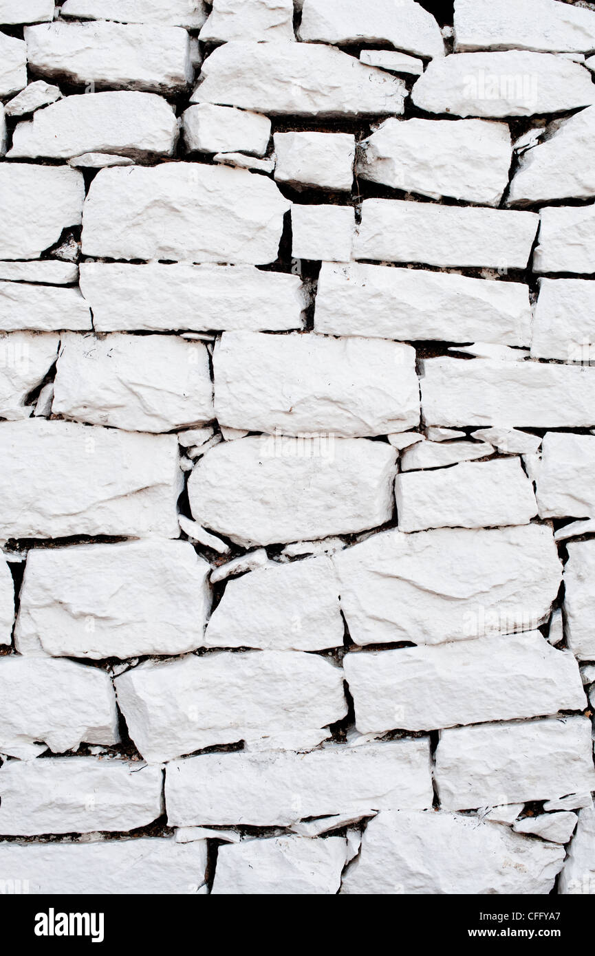 Mur en pierre sèche, laqué blanc Banque D'Images