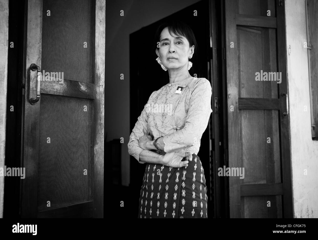 Aung San Suu Kyi, chancelier de l'État Le gouvernement du Myanmar et le chef de la Ligue nationale pour la démocratie (LND) à son domicile à Yangon au Myanmar, Birmanie Banque D'Images